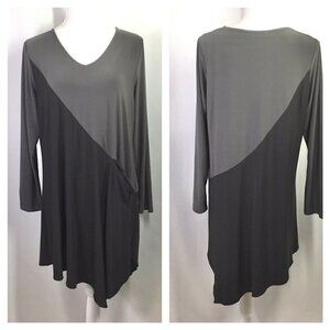 Sun Kim Dress USA Sz M Asymmetrical Comfy Casual Black Gray Long Sleeve Stretch